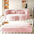 Convertible Folding Sofa Bed, 2-in-1 Full Size Floor Boneless Couch Bed, Corduroy Loveseat sleeper Couch Floor Sofa, Memory Foam Sleeper SofaBed, Small couches for small spaces, No Assembly, Baby Pink
