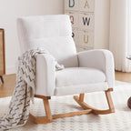HCHAIRH Rocking Chair Nursery with Foot Rest, Nursing Rocking Chairs for Mom Nursery, Teddy Rocker Glider with High Backrest for Living Room, Bedroom, White
