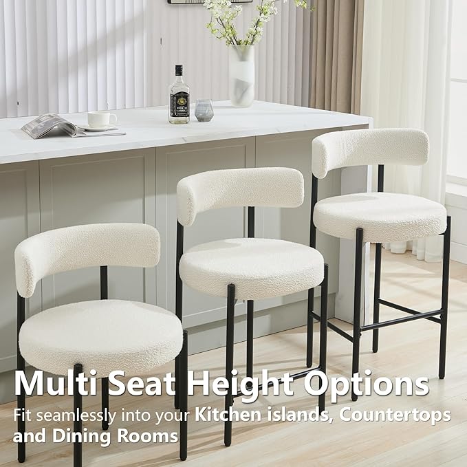 Boucle Dining Chairs Set of 4, Mid Century Modern Dining Room Chairs with Bar...