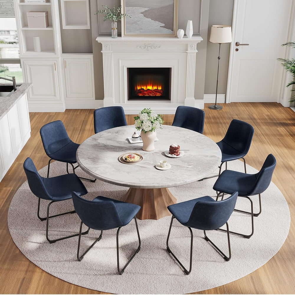 Dining Chairs Set of 6, 18in PU Leather Modern Kitchen Chairs, Blue