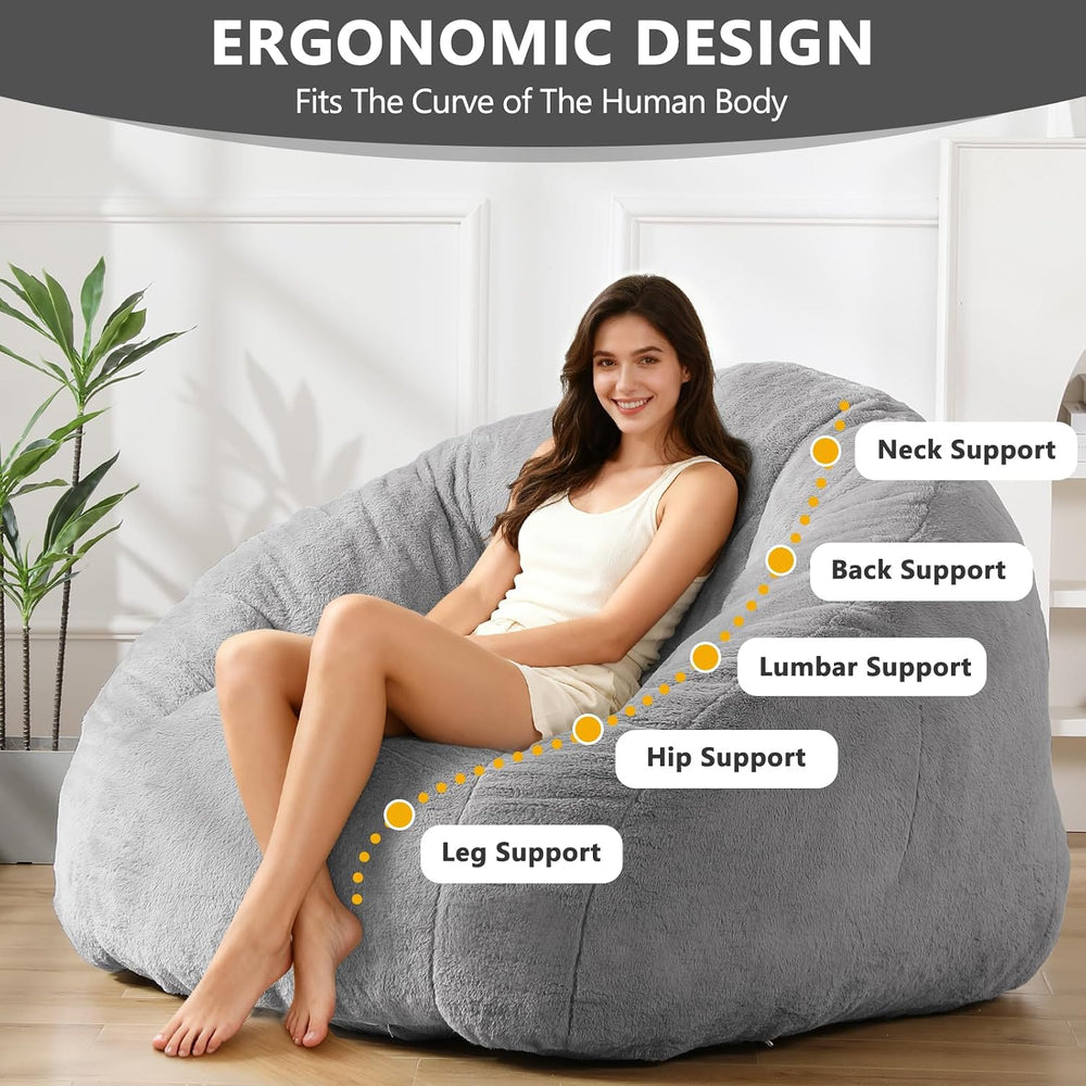 Bean Bag Chair for Adults, Soft Faux Fur Giant Beanbag Chairs, Oversized Cozy...