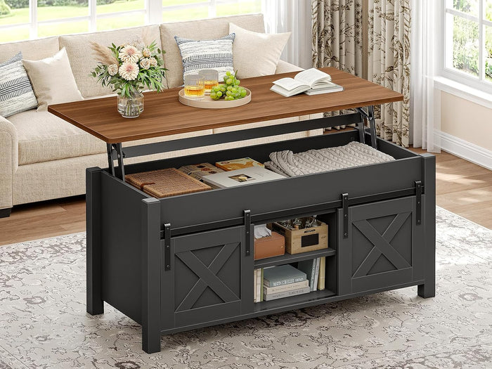 SEDETA Farmhouse Lift Top Coffee Table with Storage for Living Room
