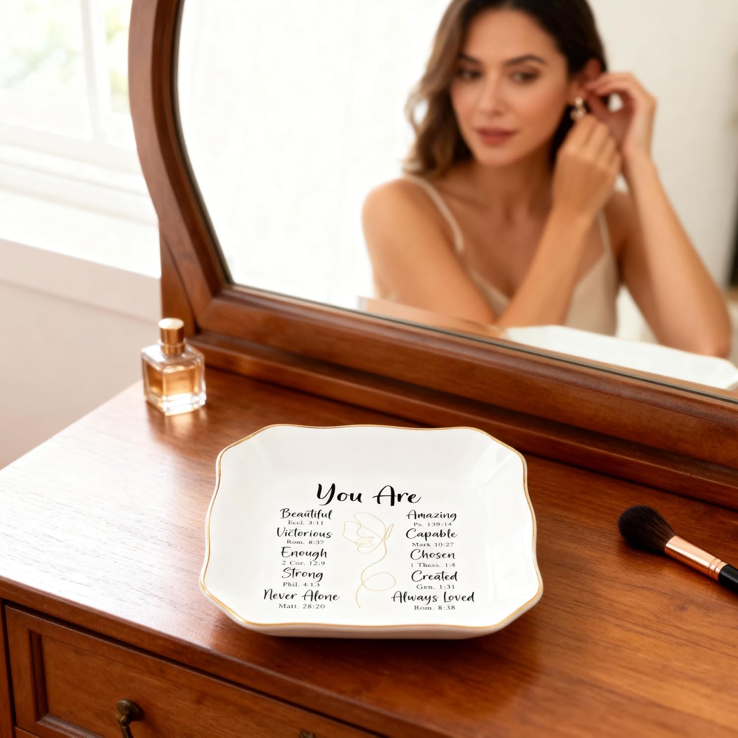 Christian Gifts for Women - You Are 4"x4" Ceramic Jewelry Dish Tray | Appreciation Gifts, Christian Gift, Gold Trim Design, Ring Dish for Women, Desk Vanity Decor, Polished Finish