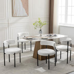 Boucle Dining Chairs Set of 2, White Dining Chairs with Upholstered Seat and Round Back, Mid-Century Modern Kitchen Chairs for Dining Room, Restaurant