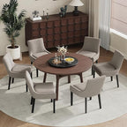 Dining Chairs Set of 6, Upholstered Corduroy Dining Room Chair with Wood Legs, Mid-Back Padded Kitchen Side Chairs for Dining Room, Camel
