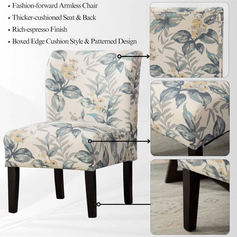 Roundhill Furniture Capa Print abric Armless Contemporary Accent Chair, Blue ...
