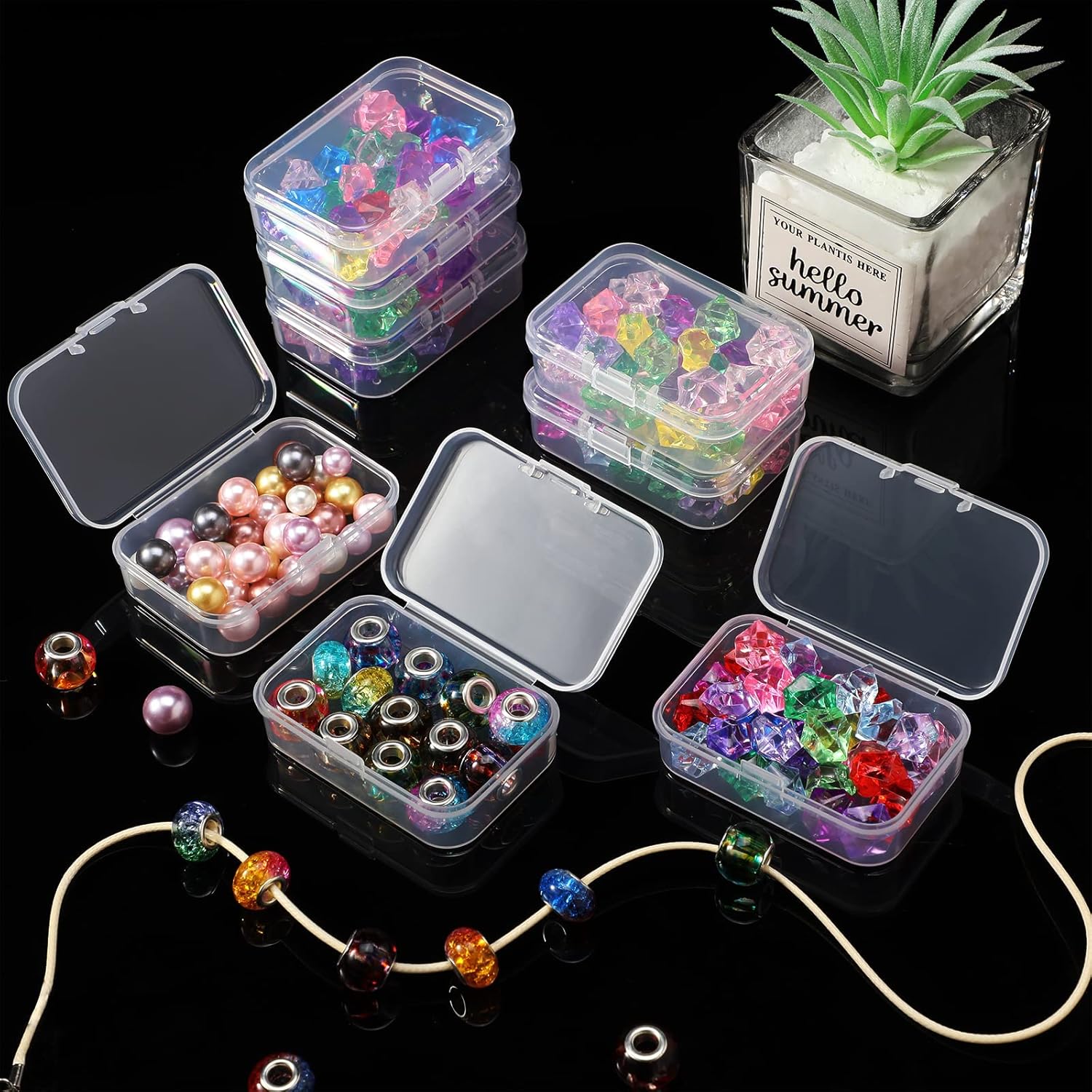 SATINIOR 48 Packs Clear Small Plastic Containers Transparent Storage Box with Hinged Lid for Small Items Crafts Jewelry (2.52 x 1.73 x 0.79 Inches) (CH-SATINIOR-423619)