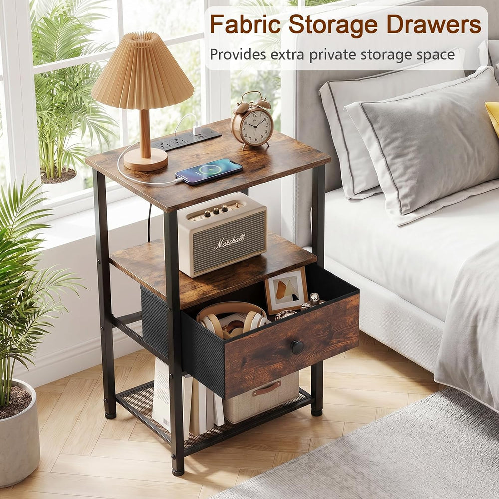 LOAKEKEL Nightstands Set of 2 with Charging Station, Side Tables Bedroom | Ni...