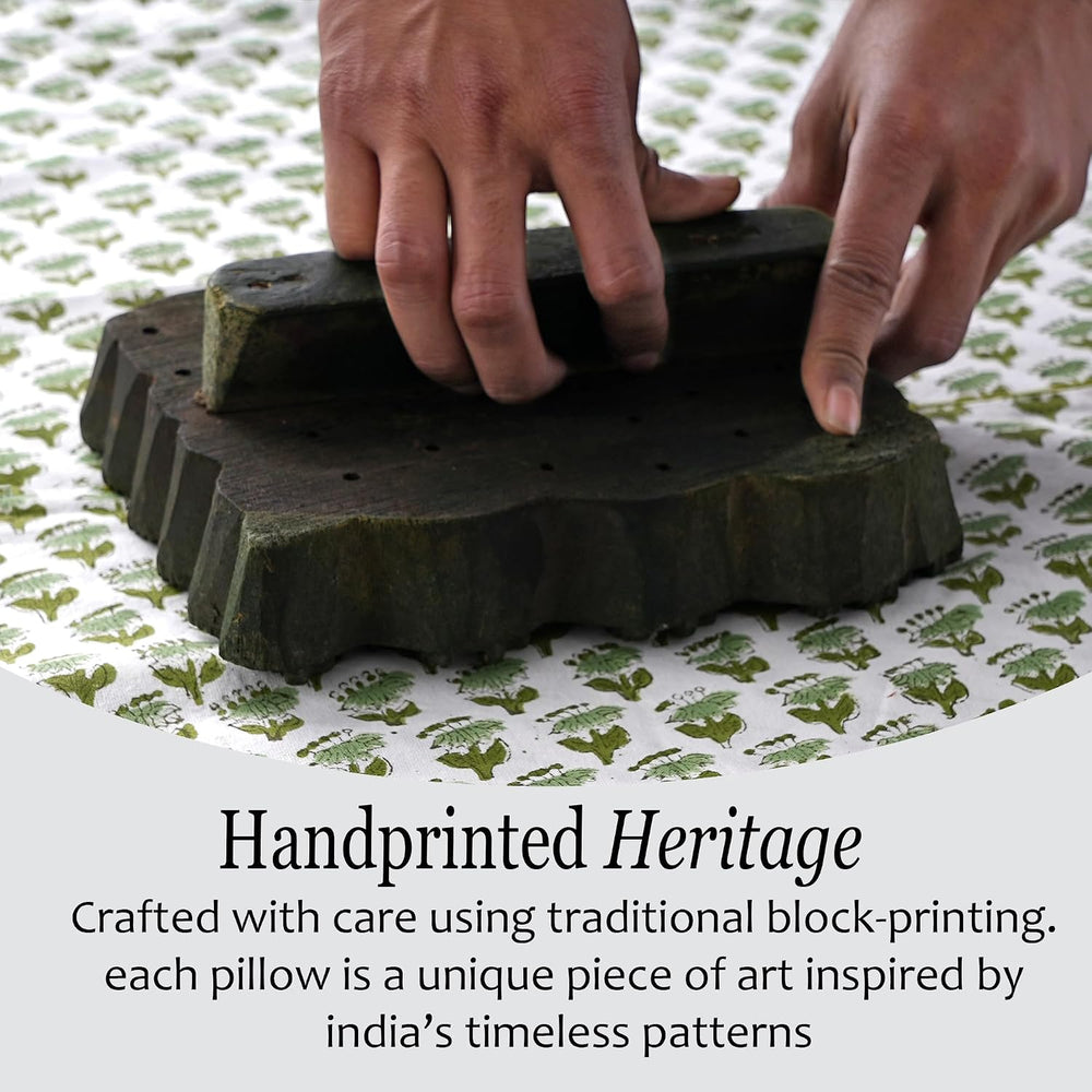 CPC Emerald Green Block Print Pillow Sham Cover 14x36 Inch, Pack of 1