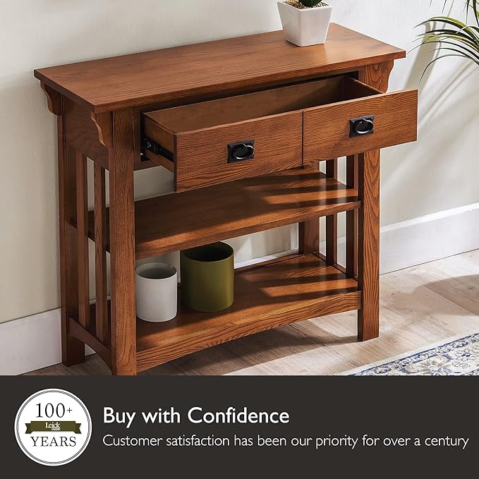 Leick Home Mission Impeccable Bookshelf, Solid Wood, 2 Drawers, 2 Shelves, Sl...