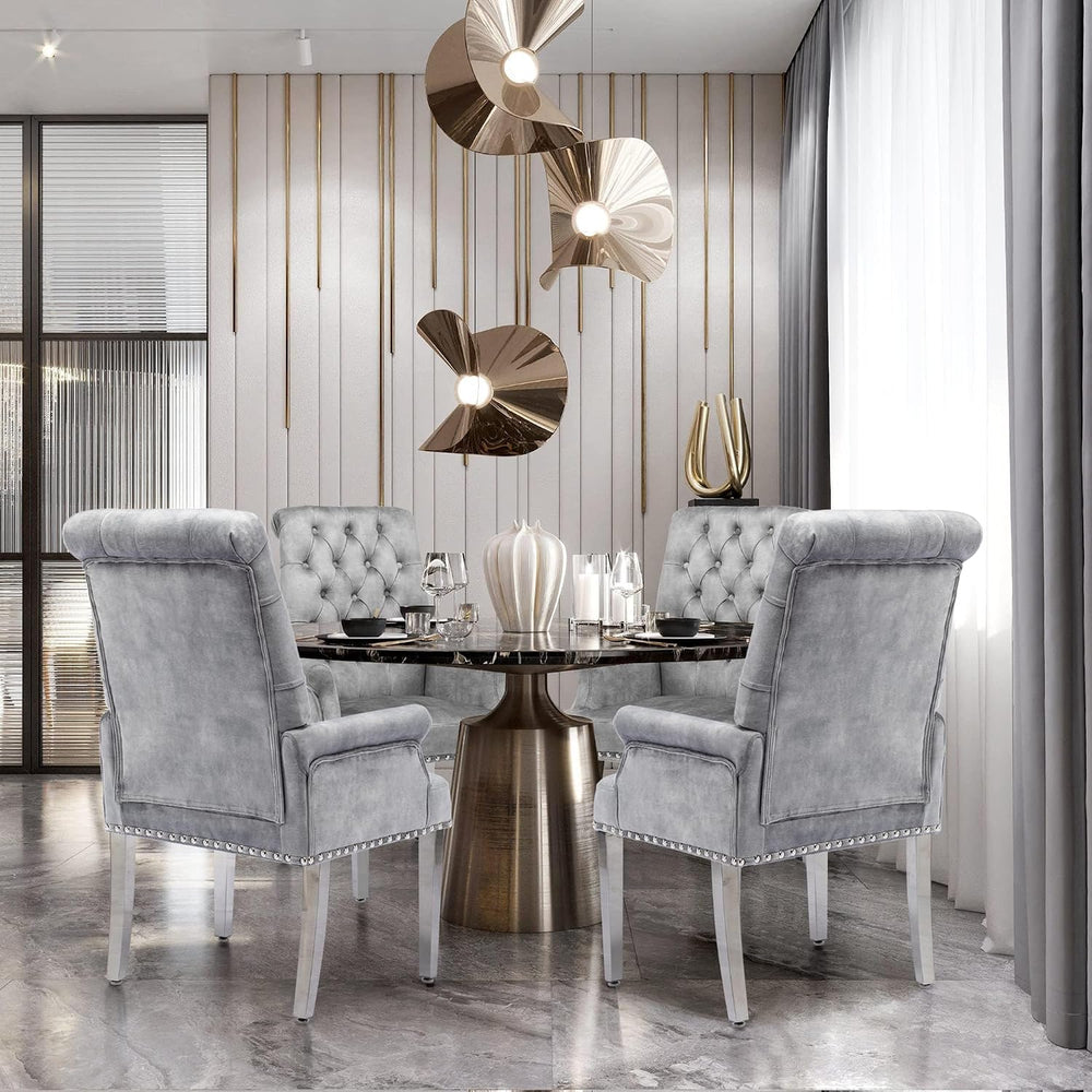 Velvet Dining Chairs with Arms, Upholstered Dining Room Chairs, Grey | Uphols...