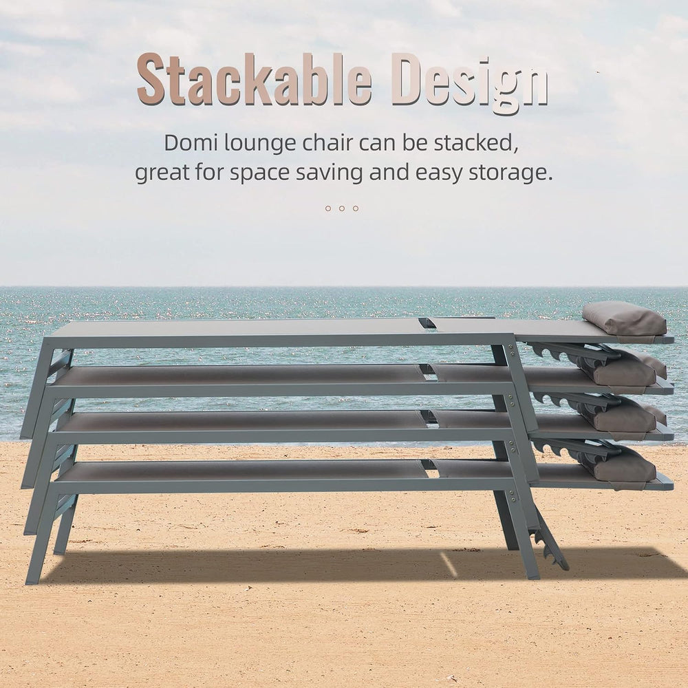 Domi Patio Chaise Lounge Set of 3, Aluminum Lounge Chairs with 5 Adjustable P...