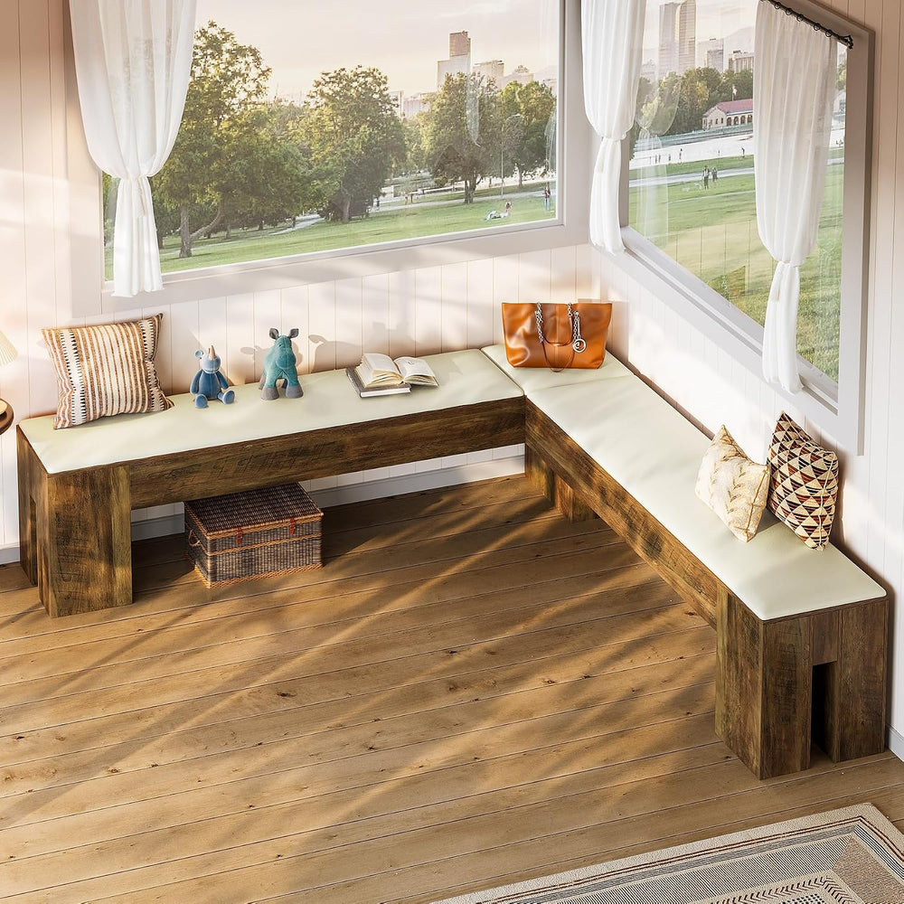 Tribesigns L-Shaped Bench with Cushion, 61-Inch Farmhouse Corner Dining Bench...