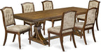 LEMA7-AWA-36 7 Pieces Dining Room Set Consists of a Rectangular Modern Dining Table and 6 Light Beige Polyester Fabric Kitchen Chairs, Antique Walnut Finish