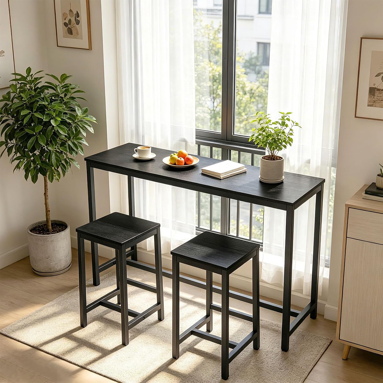 HOOBRO Bar Table, Rectangular Pub Table, 47.2" Counter Height Bar Table, Industrial Bar Height Table, Dining Table for Kitchen, Living Room, Easy to Assemble, Black BB50BT01