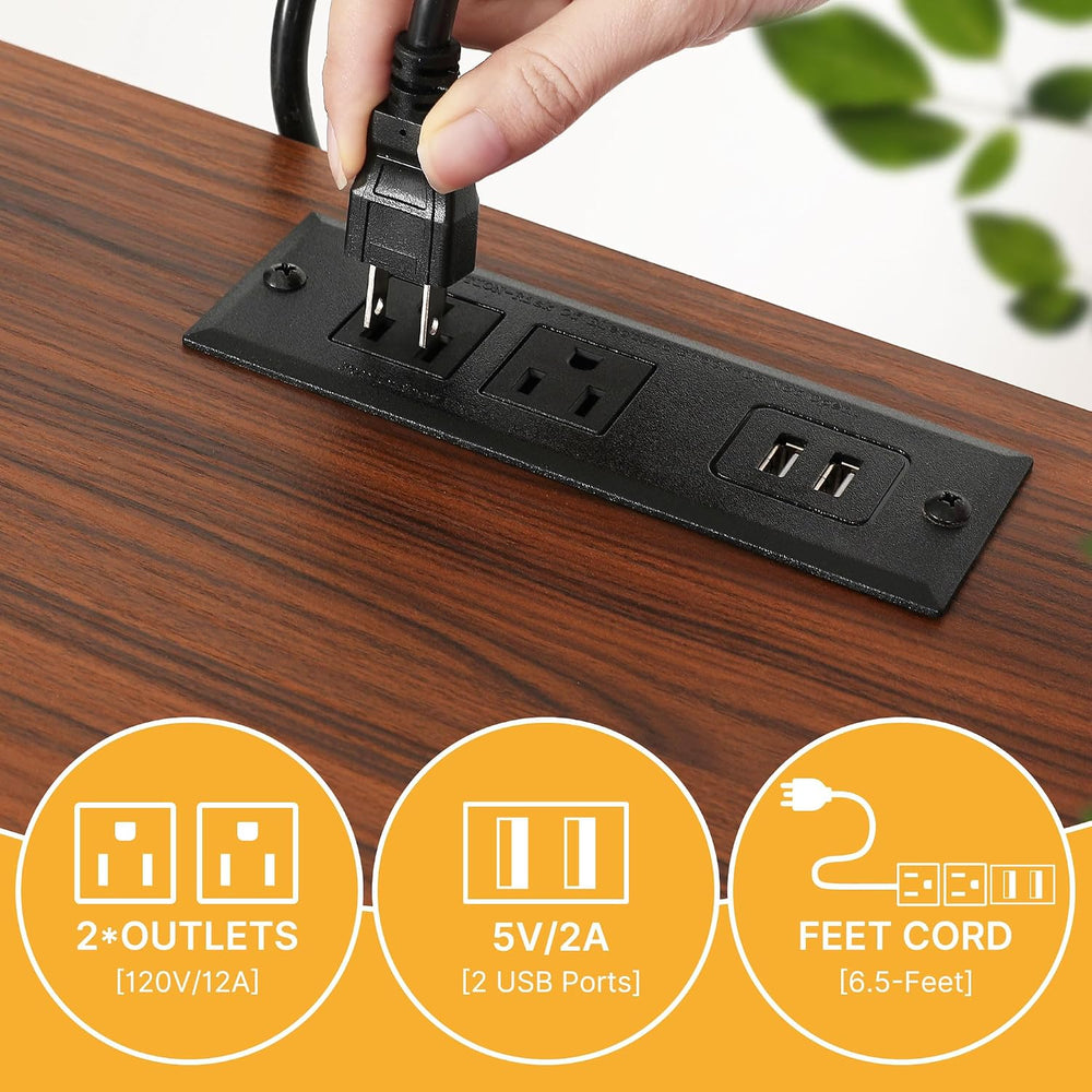 DWVO Rustic Kitchen Island with Power Strip | Farmhouse Kitchen Storage Islan...