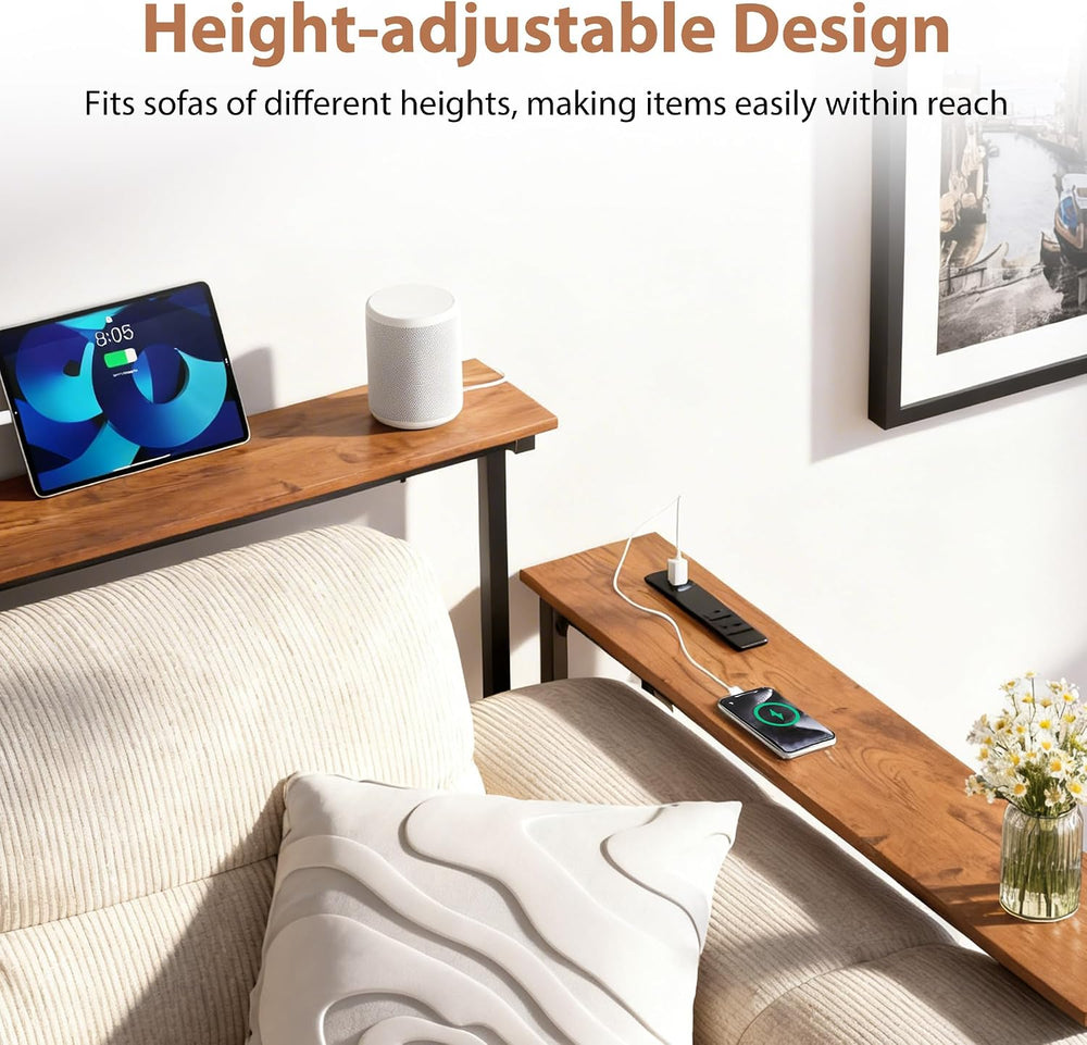 Adjustable Height Narrow Sofa Table with Built-in Power Outlets, 78" Lon...