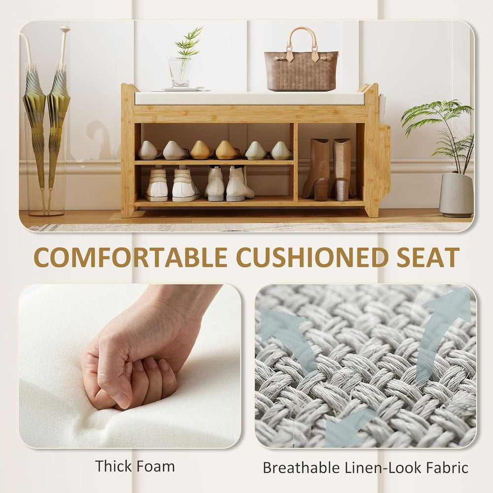 HOMCOM Shoe Bench with Cushioned Seat, 2-Tier Entryway Bench with Side Umbrel...