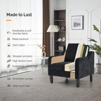 VINGLI Mid Century Modern Accent Chairs, Black Soft Chenille Reading Chair Upholstered Armchair Side Chairs Sofa Couches for Living Room, Bedroom, Apartment