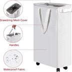 efluky Slim Laundry Hamper with Wheels, Rolling Laundry Basket for Clothes, Small Laundry Basket for Bedroom, Dorm and Laundry Room, 60L (12.7 Gallons) White