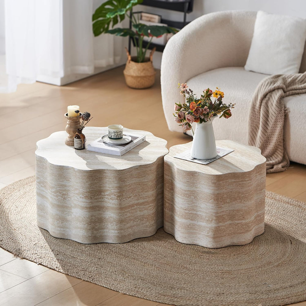 23.6''+26.7'' Set of 2 Faux Mars Pattern Round Coffee Tables,...