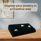Novel Box 18-Slot Black Velvet Rings/Earrings/Cufflinks Holder Tray 8.25x4.5x1.75 Inches - Ring Holder Organizer for Selling or Personal Use - Jewelry Display Trays for Special Occasions