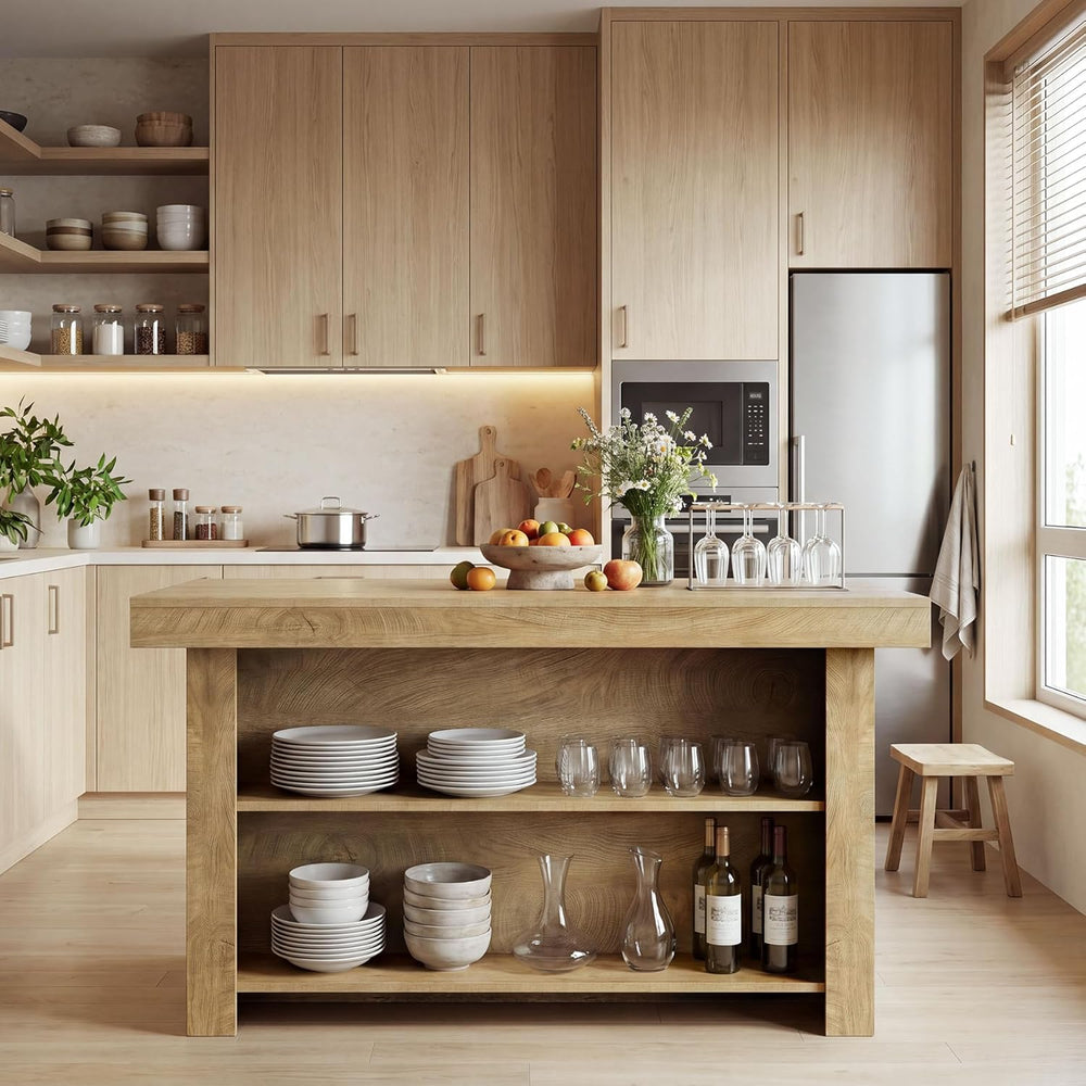 Tribesigns Kitchen Island with Storage, Wooden Farmhouse Island Table | 63 In...