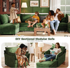 102.6" L Shaped Modular Sectional Sofa with Washable Chenille Cover, 4 Seater Deep Seat Couch with Storage Ottoman & Reversible Chaise for Living Room, Pet-Friendly, Green