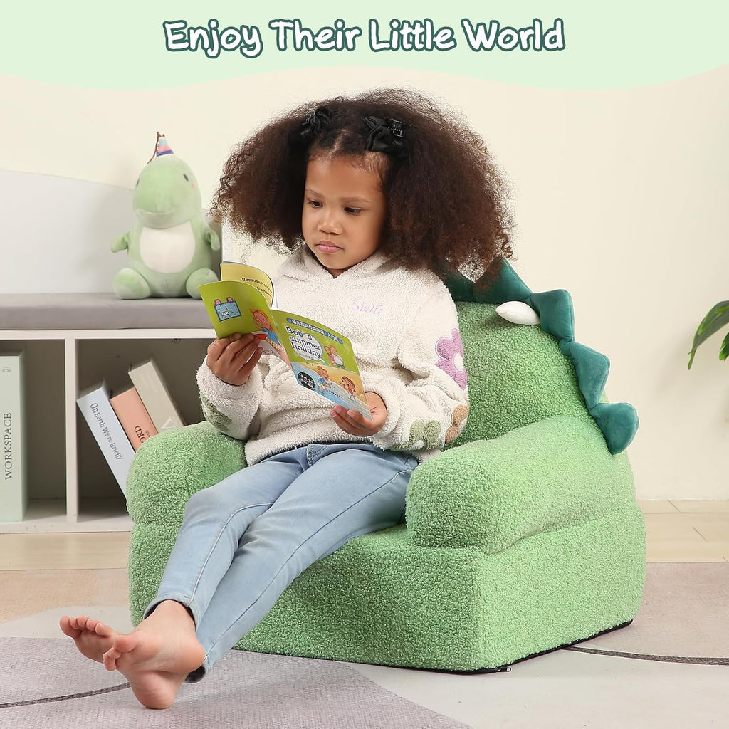 MOMCAYWEX Comfy Toddler Chair, Snuggly Kids Armchair, Green Dinosaur