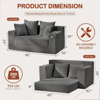 Convertible Sofa Bed, 5 in 1 Small Boneless Couch Pull Out Loveseat Sleeper Sofa,Corduroy Futon Couch Folding Mattress with 4 Pillows for Living Room