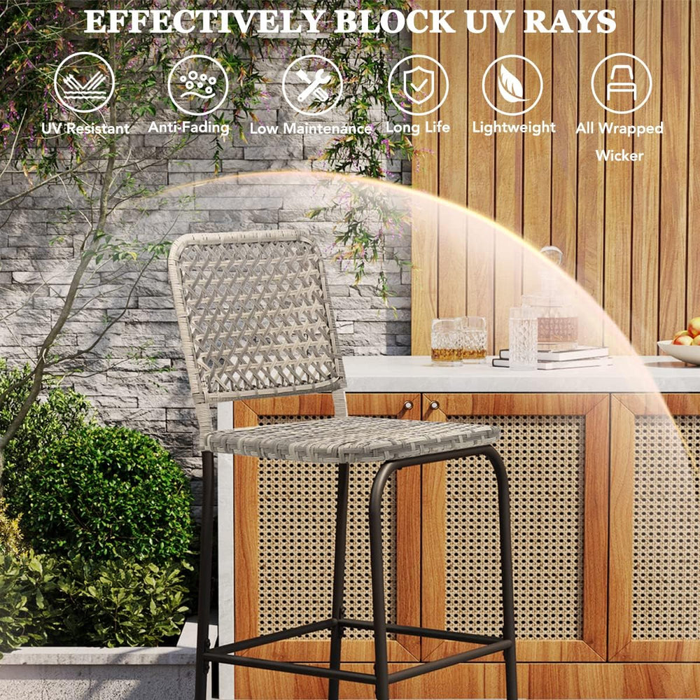 Sundale Outdoor Patio Bar Stools Set of 2, Hand Woven PE Rattan Hollow Back A...