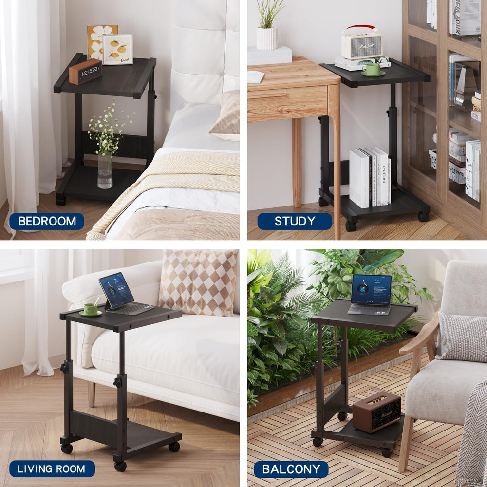 C Table End Table, 2-Tier Small Side Table for Couch, Adjustable Height Tv Tr...