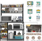 Kitchen Bakers Rack with Baskets and Power Outlet,5-Tier Kitchen Utility Storage Shelf with Hooks, Microwave Oven Stand Rack,Vintage Grey Free Standing Kitchen Shelf