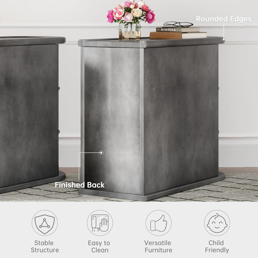 Wood End Table with 3 Drawers, No Assembly Required Narrow Sofa Side Table fo...