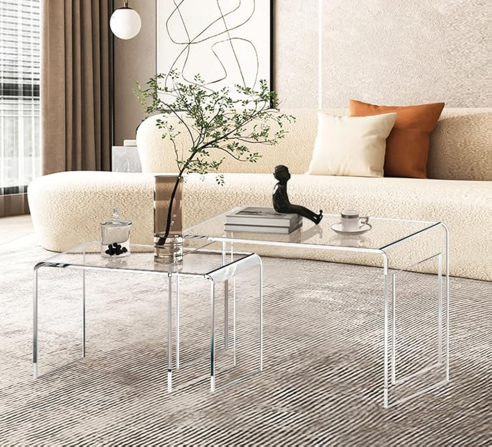 ONELUX Acrylic Coffee Table Set of 2，Nesting Side End Tables, Modern Tables f...