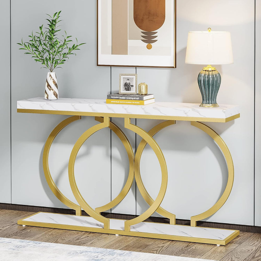 Tribesigns Gold Console Table, 55 inch Modern Entryway Table with Geometric M...