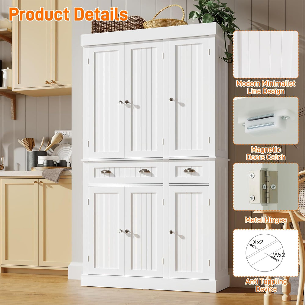 71" Tall Kitchen Cabinet Pantry Storage,Modern Kitchen Hutch Cabinet wit...