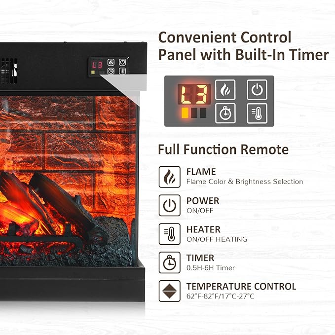 Naice 72" Electric Fireplace with Mantel and Cabinets, Fireplace TV Stand for TVs up to 80", LED Light & Power Outlet, 3-Side Glass Realistic Flame Insert Heater for Living Room Bedroom