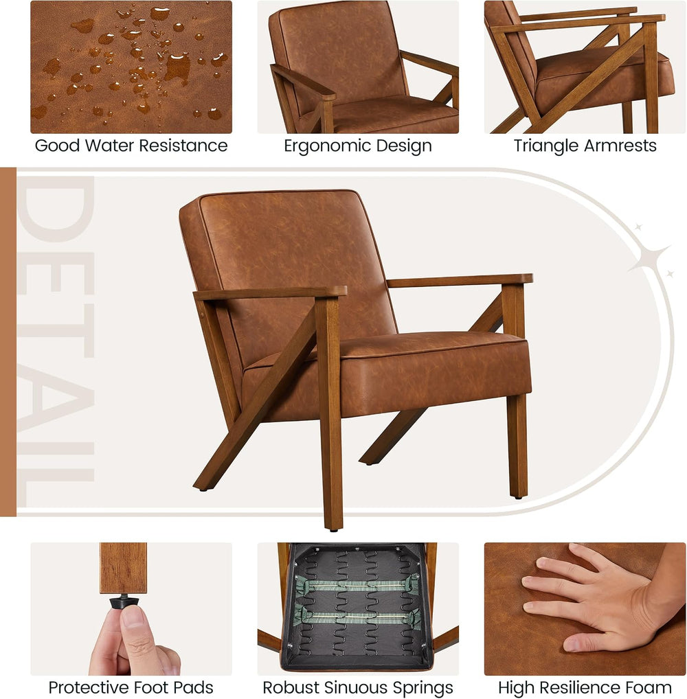 Yaheetech Mid-Century Accent Chairs Set of 2, Light Brown