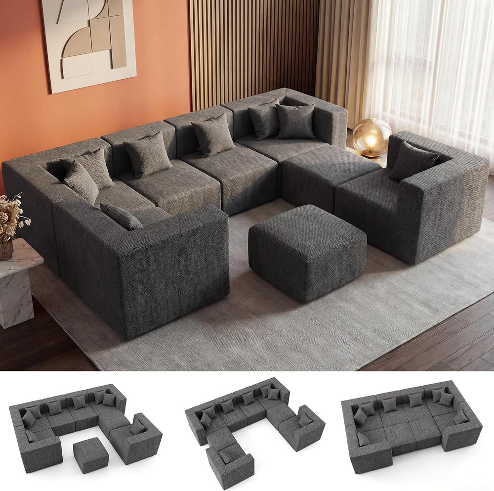 MONVANE Modular Sectional Sofa, Oversized 8 Seat Convertible U Shaped Couch w...