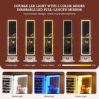 LVSOMT LED Mirror Jewelry Cabinet Standing, 360°Swivel Jewelry Armoire with Full Length Mirror, Mirror with Jewelry Storage and Large Wooden Drawer for Christmas Gifts (Farmhouse White)