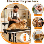 46" Foldable Dog Grooming Table with Adjustable H-Frame Arm & 2 Nooses, Heavy-Duty Stainless Steel Frame, Non-Slip Top, Tool Caddy and Mesh Tray, Black