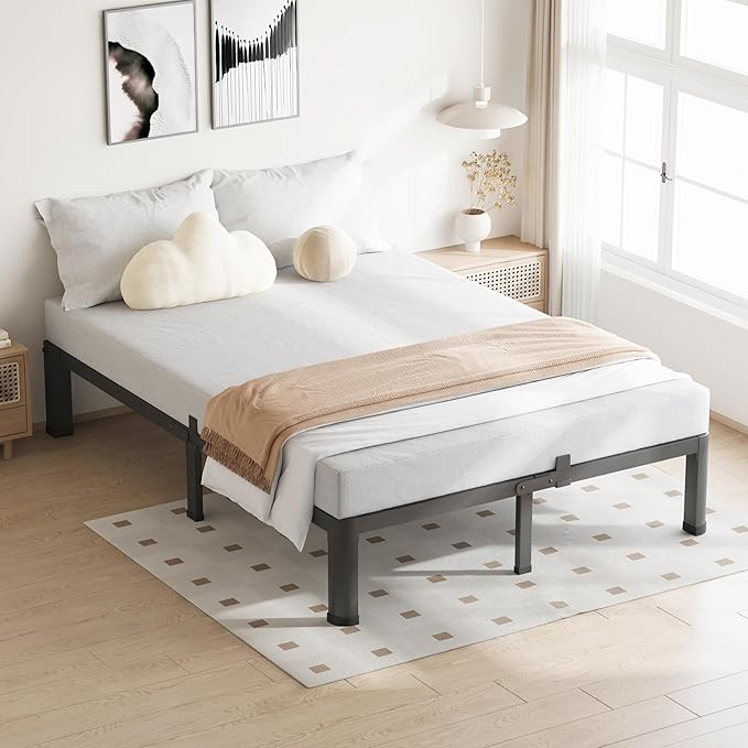 7 Inch Queen Bed Frame, 3500Lbs Heavy Duty Metal Platform with Round Corner Legs Mattress Slide Stopper, Steel Slat Support No Box Spring Needed, Noise Free, Non-Slip, Easy Assembly