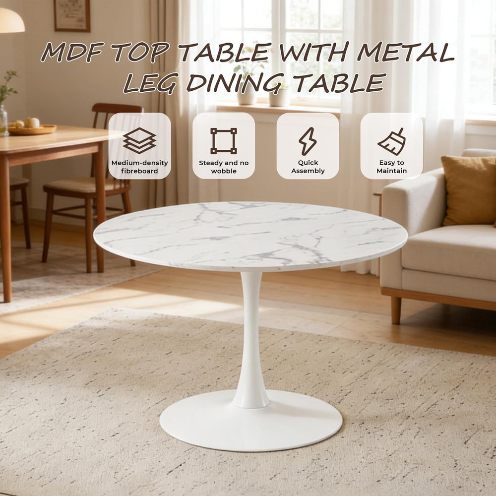 Mid-Century Round Tulip Table, 42" Tulip Dining Table with Sturdy Pedest...