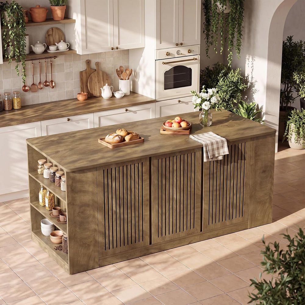 Tribesigns 71" Kitchen Island with Storage and Seating, Wooden Stationar...