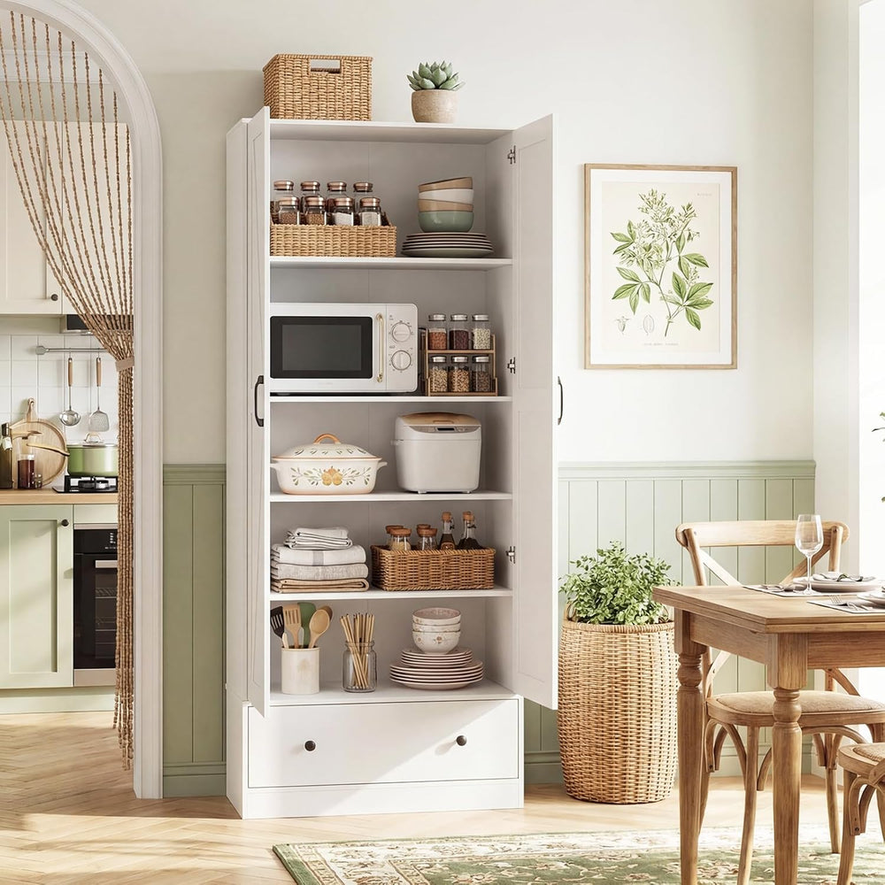 Giantex 72" Tall Kitchen Pantry Cabinet, Farmhouse Wooden Cupboard w/ 2 ...