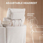 FOXHUNTER 360° Swivel Manual Nursery Rocking Glider Chairs, Chenille White | 30° Rocking Mode, with USB Charging Port and Phone Holder,Adjustable Headrest,2 Cushions, 2 Side Pockets, Footrest