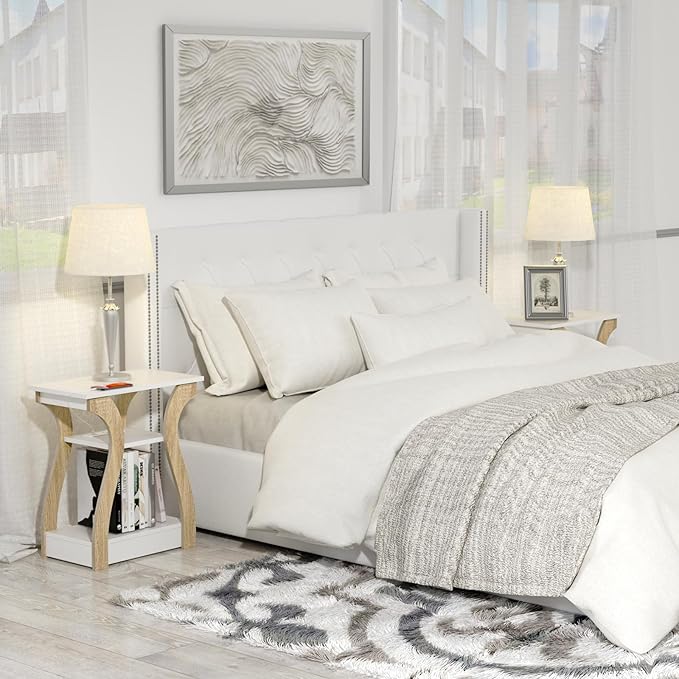 End Table with Charging Station, Side Table with USB Ports and Outlets, Night...