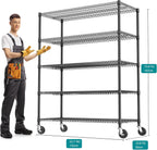 5 Tiers Shelf 3300 lbs Steel Storage Shelving Utility Shelving Unit Steel Organizer Wire Rack for Home,Kitchen,Office,Garage Black 23.6" D x 53.1" W x 73.6" H