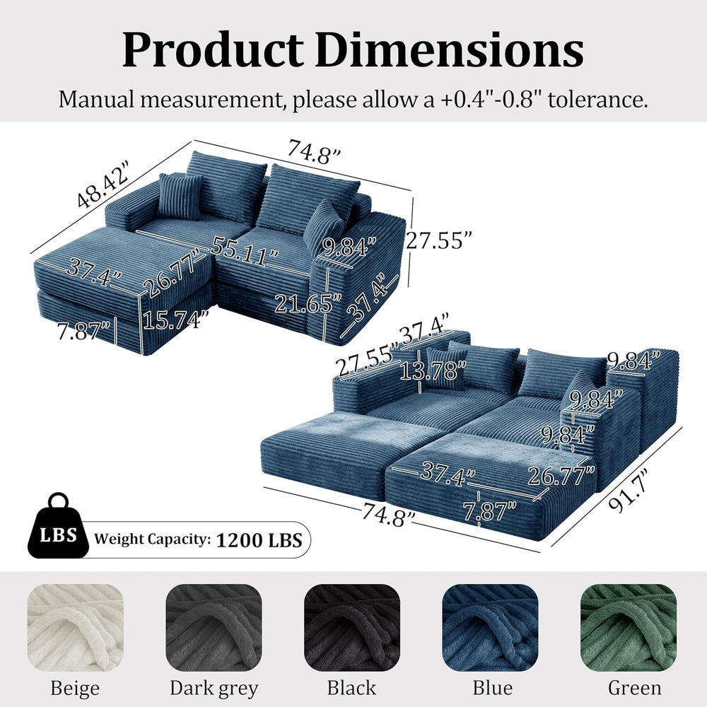 Cloud Modular Sectional Sofa, Comfy Couch with Non Slip Base, Modern L-Shaped...